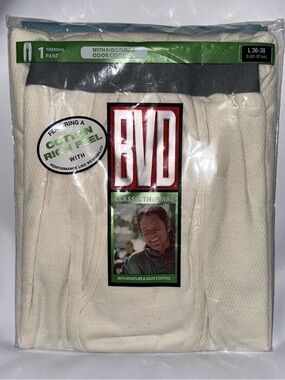 BVD Men’s Classic Thermal Pant - Cream (L) -NEW